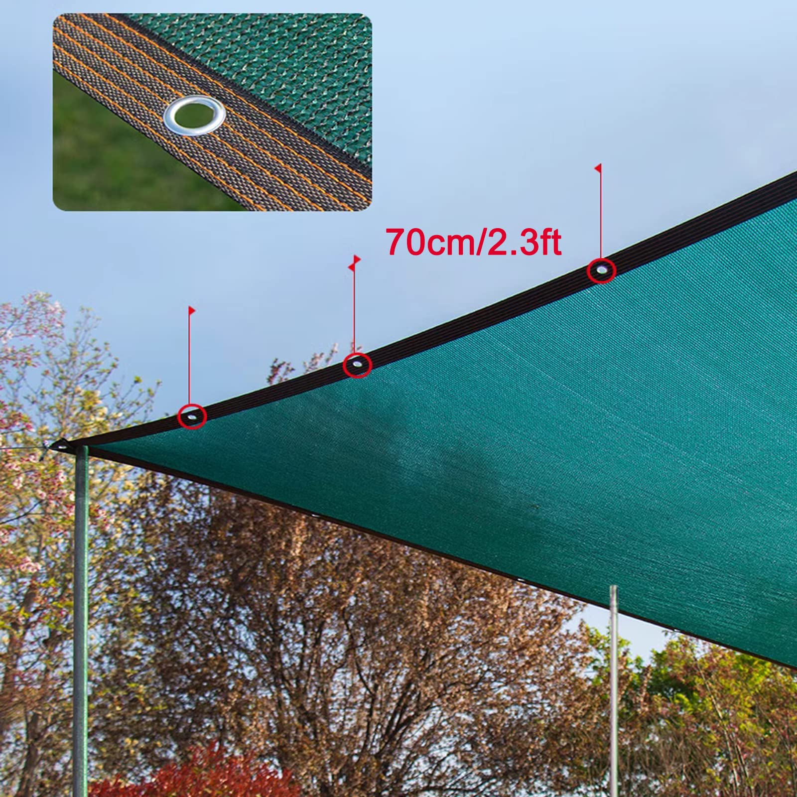 Zewnętrzna siatka zacieniająca, oddychająca, ochrona przed słońcem, tkanina HDPE z liną, ciemnozielona, 8 x 9 m, na balkon, do ogrodu, basenu, ochrona przed promieniowaniem UV
