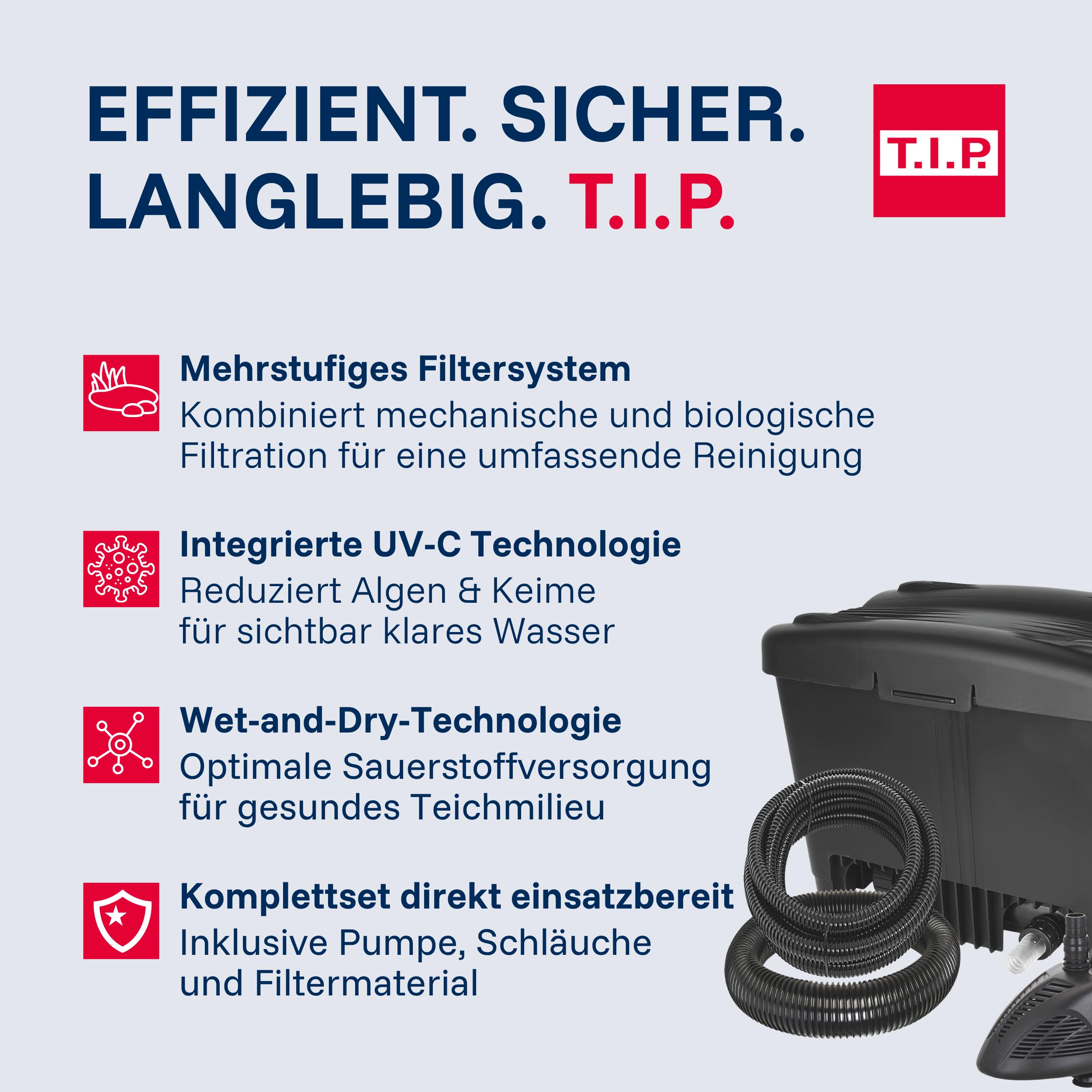 T.I.P. Teichfilter WDF 10000 UV 11 Teichaußenfilter-Set 10.000 l UV-C 11 W Wet-and-Dry