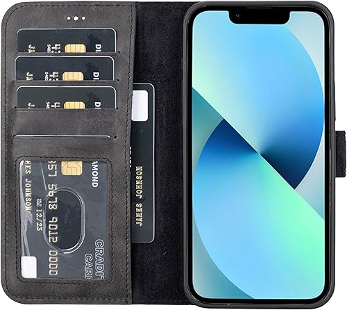 HARDISTON Funda de piel auténtica hecha a mano compatible con iPhone 14 Pro Max, compatible con MagSafe, funda magnética desmontable con tarjetero y