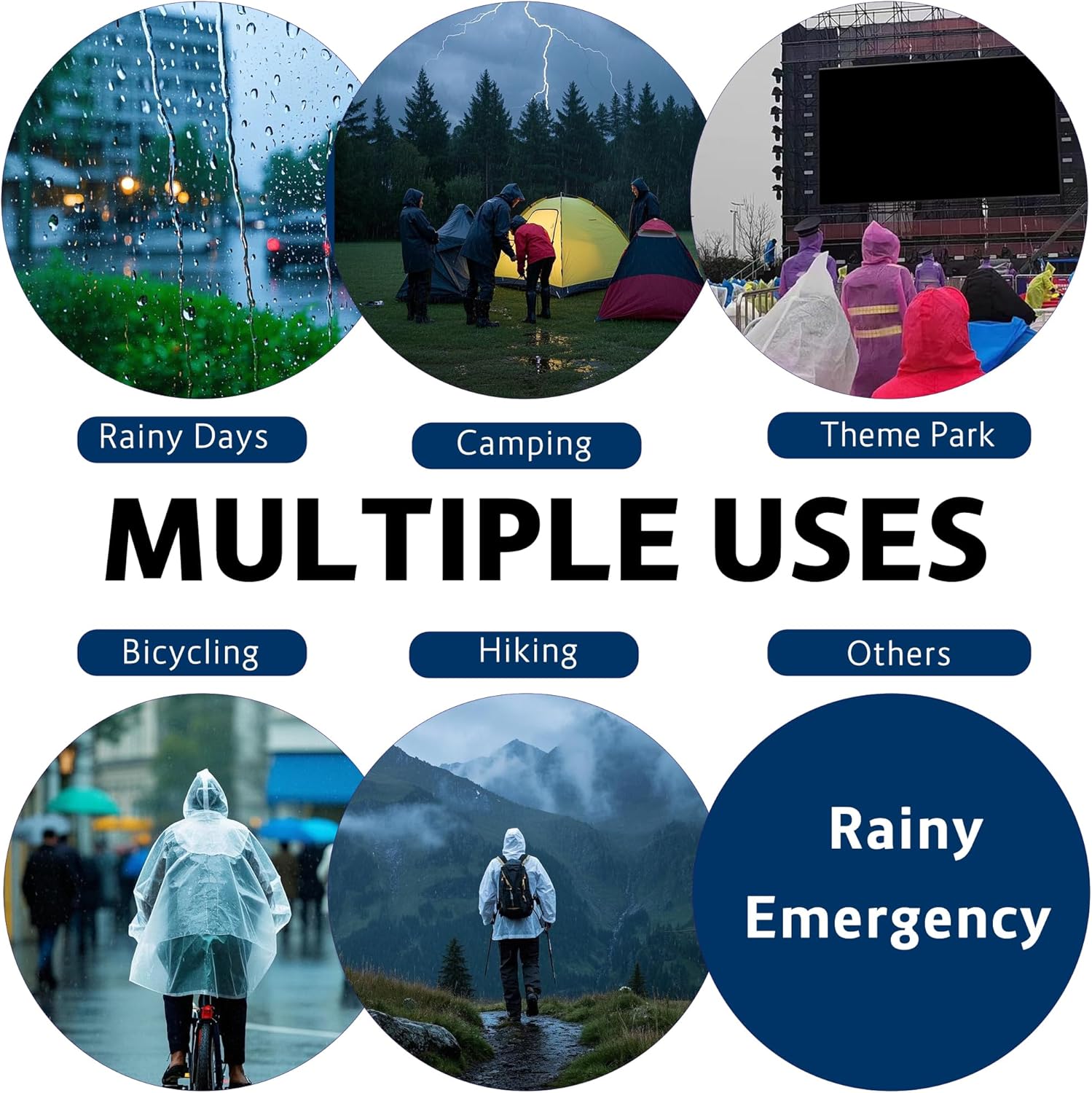 2 PCS Reusable Rain Ponchos for Adults,2-Pack Semi Transparent Clear Raincoat Rain Jacket for Men Women - Image 6