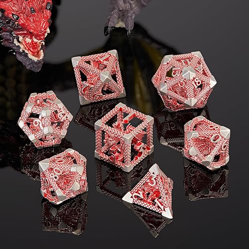 Miniatura 93 de D&D - Juego de dados de metal, 7 piezas poliédricos para Calabozos y Dragones, juegos de rol, juegos de mesa, juego de rol Shadowrun – Regalo hueco