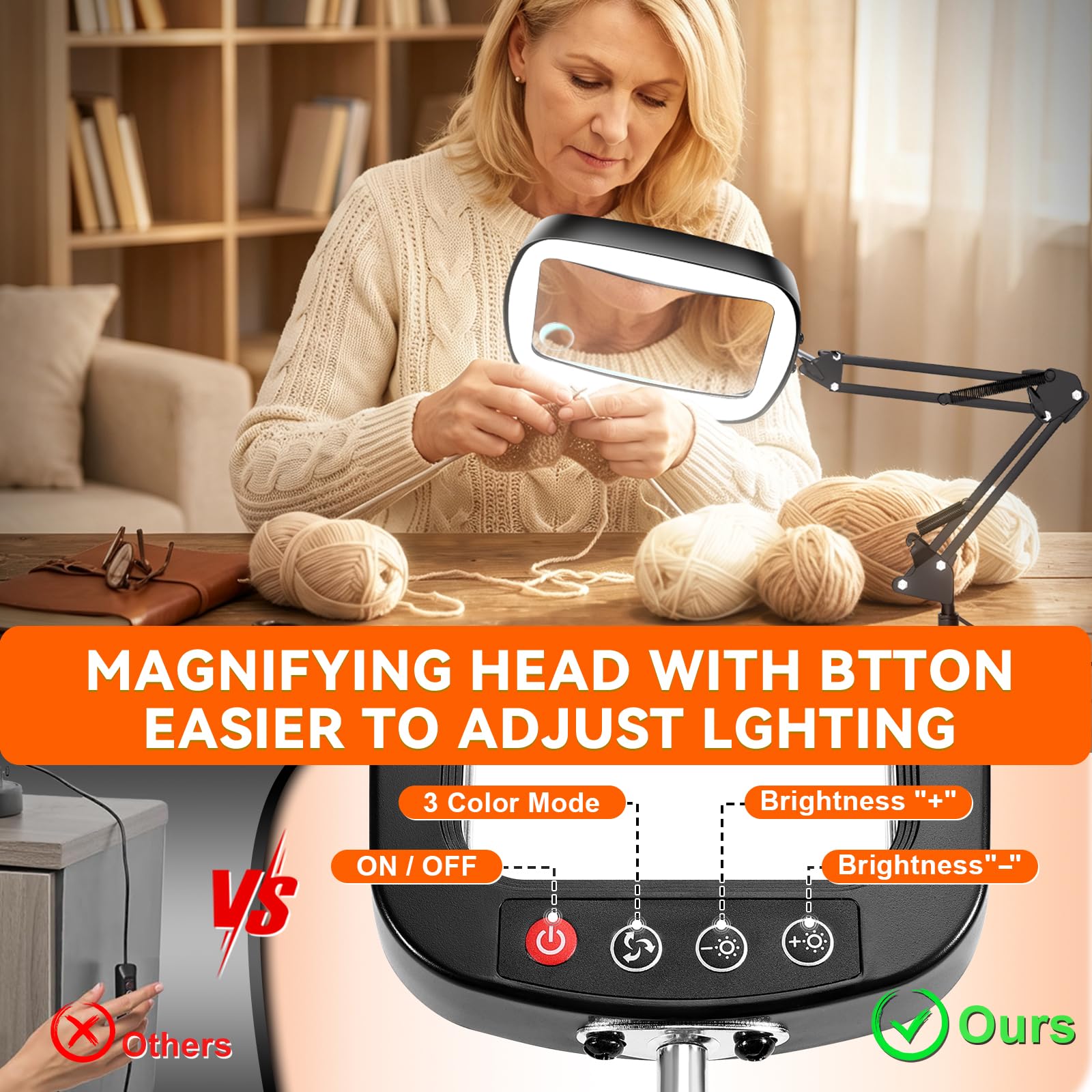 NZQXJXZ 10X 30X Lupa con Luz con Soporte, Lupa de Lectura Grande | Lente Acrímica HD de 15 cm, 3 Modos de Luz, 10 Niveles de Brillo, Brazo Flexible y Base Estable para Lectura y Manualidades