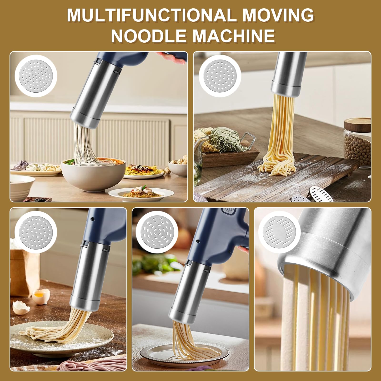 Máquina de Pasta Eléctrica de Mano, Pasta Maker, Máquina de Pasta Portátil con 7 Accesorios para Espaguetis/Fettuccine Hechos
