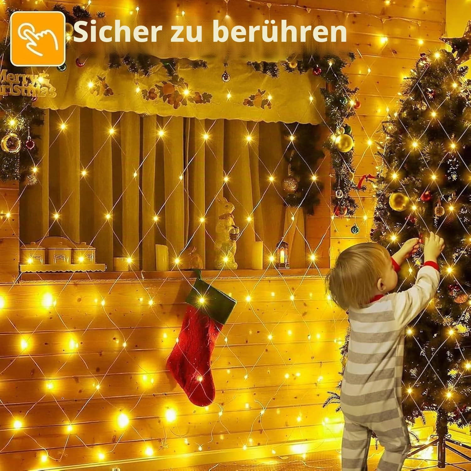 2 Stück Lichternetz Außen, 3x2m 200 LED Lichterkette Netz, Warmweiß | mit Timer, Stecker, 8 Modi Weihnachtsbeleuchtung Netz Wasserdicht Lichtervorhang für Garten Balkon Busch Zimmer Deko