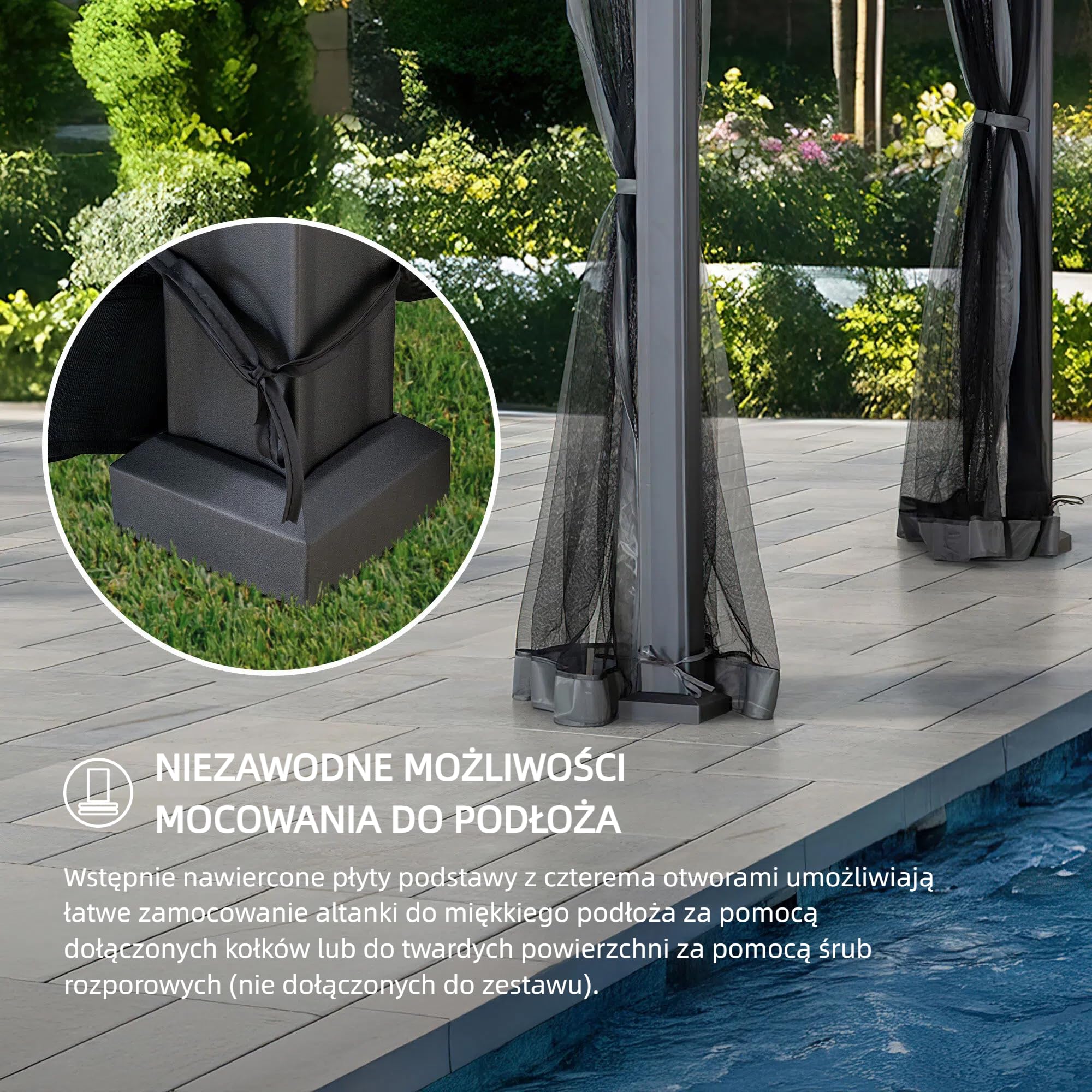 SUNJOY Altana ogrodowy metalowy 3x3,6 m z twardym dachem, dwupoziomowy dach stalowy, z moskitierami i belkami o wyglądzie drewna, odporny na UV, stały pawilon ogrodowy na taras i ogród
