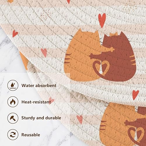 Miniatura 3 de 3 Pcs Large Trivet Cute Hugging Cats and A Cat Holding A Heart for Hot Pots and Pans 15in Cotton Thread Weave Heat Resistant Mat for Hot Pot Spoon