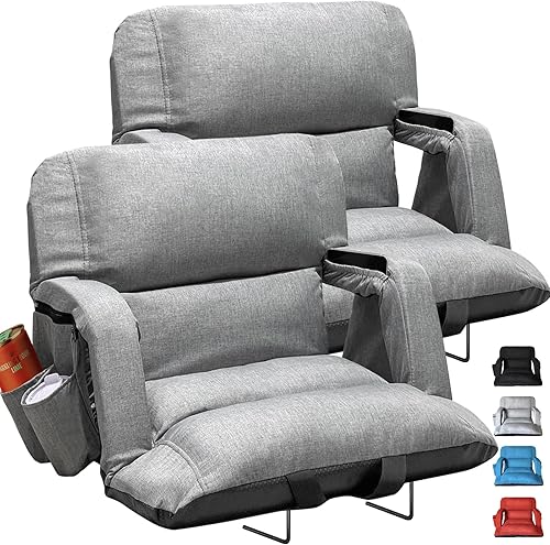 Miniatura 9 de Asientos anchos para estadio con soporte trasero, paquete de 2, sillas extragruesas exclusivas con respaldo y cojín, 6 posiciones reclinables, Negro