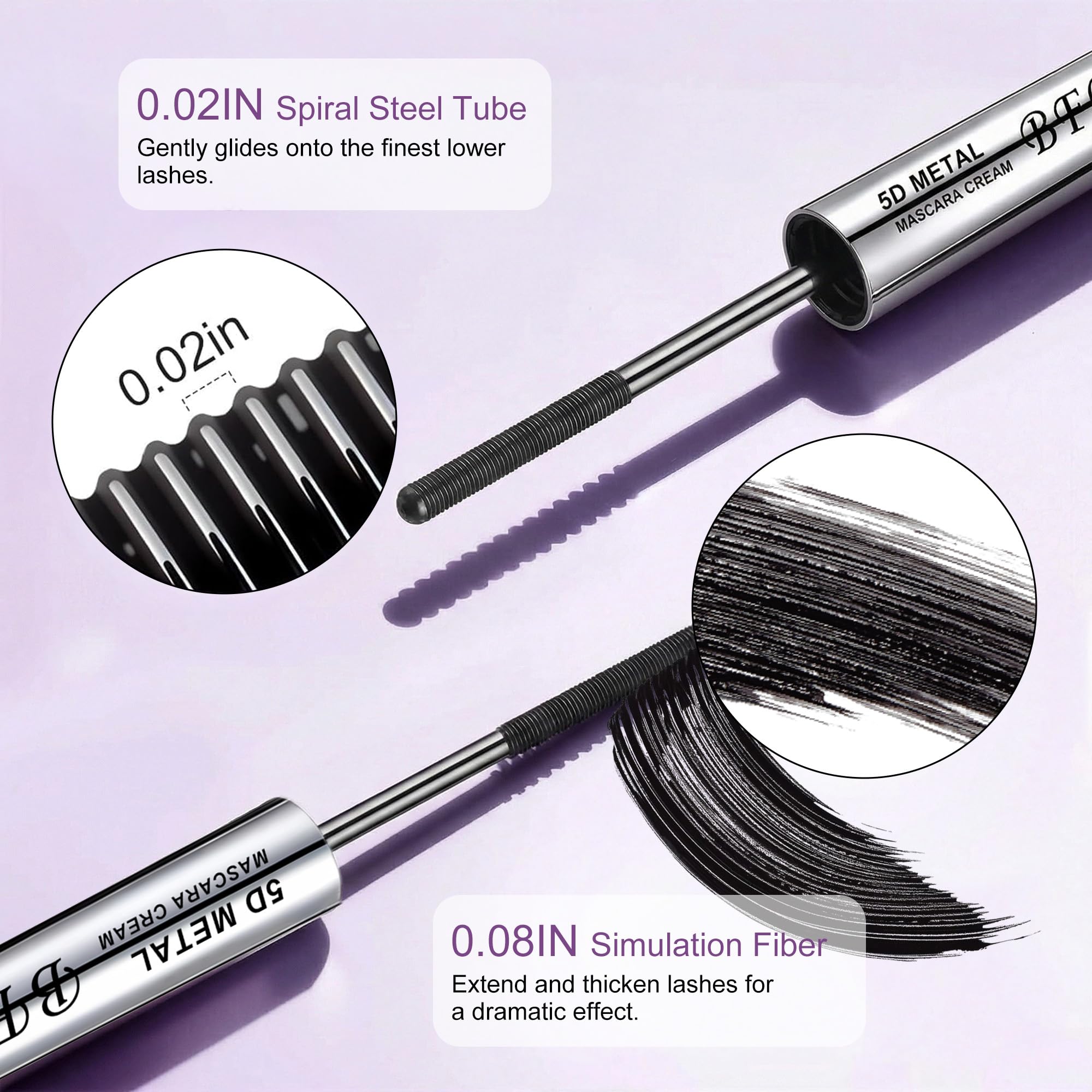 Iron Wand Mascara, 5D Curling Eyelash Iron Mascara with Washable Metal Wands, Waterproof Mascaras Black Volume and Length, Long-lasting Smudge Proof Mascaras for Lengthening Volumizing Eyelashes (1) — view 8