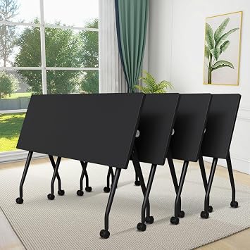 Folding Conference Table, Conference Room Tables with Wheels Foldable Large Rectangle Meeting Seminar Table for 6-12 People, Flip Top Mobile Training Table for Office Classr 4, Black 3, 61in