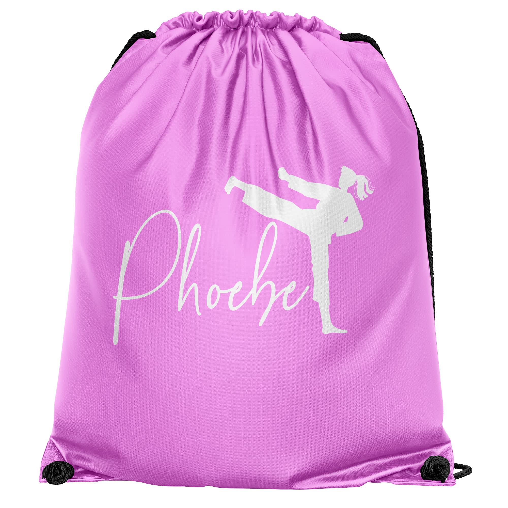 Personalised Girls Karate Drawstring Bag, Girls Martial Arts Training PE Kit Bag, Back to School Gifts for Daughter, Kids Primary Karate Kit Bag, Light Pink