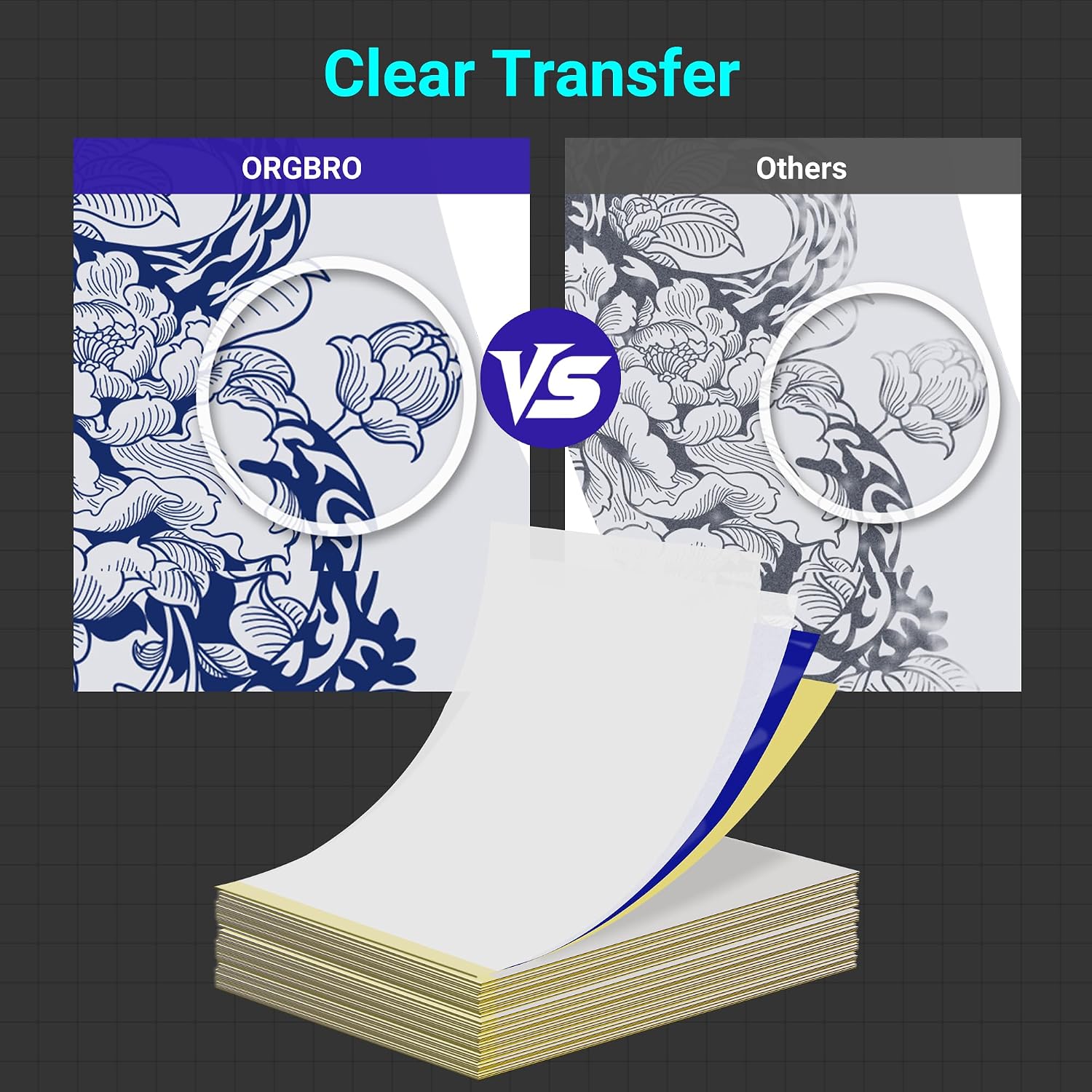ORGBRO Tattoo Transfer Paper 100 Sheets, A6 Size 4.13" x 5.51", Anti-Wrinkle Direct-Print Thermal Stencil Paper, Compatible with X8 Tattoo Stencil Printer