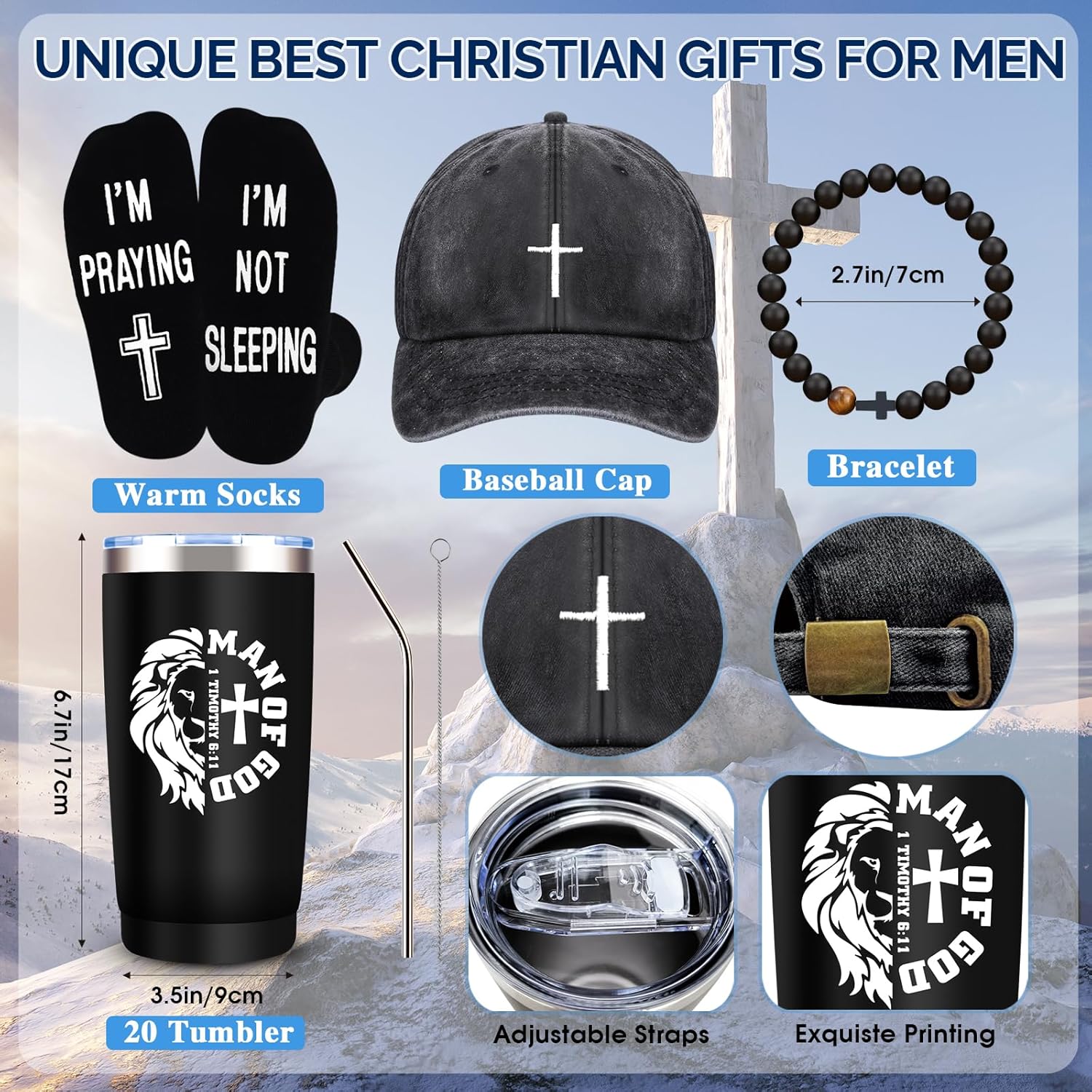 10 Pcs Christian Gifts for Men Faith, Inspirational Religious Gifts for Men, Catholic Gifts, Spiritual Gifts, Jesus Gifts, Encouragement Gifts for Dad, Husband, Grandpa, Male Friends, Coworker - Image 2
