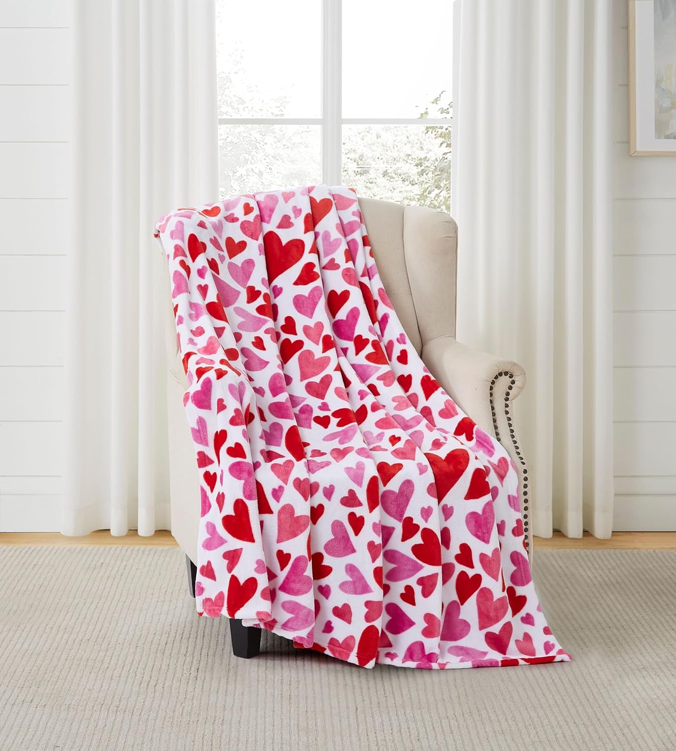 Valentine's Fleece Throw Blanket: 50" x 60" Pink and Red Love Hearts Soft Velour, Accent for Couch Sofa Bed (Pink Red Hearts) - Image 7