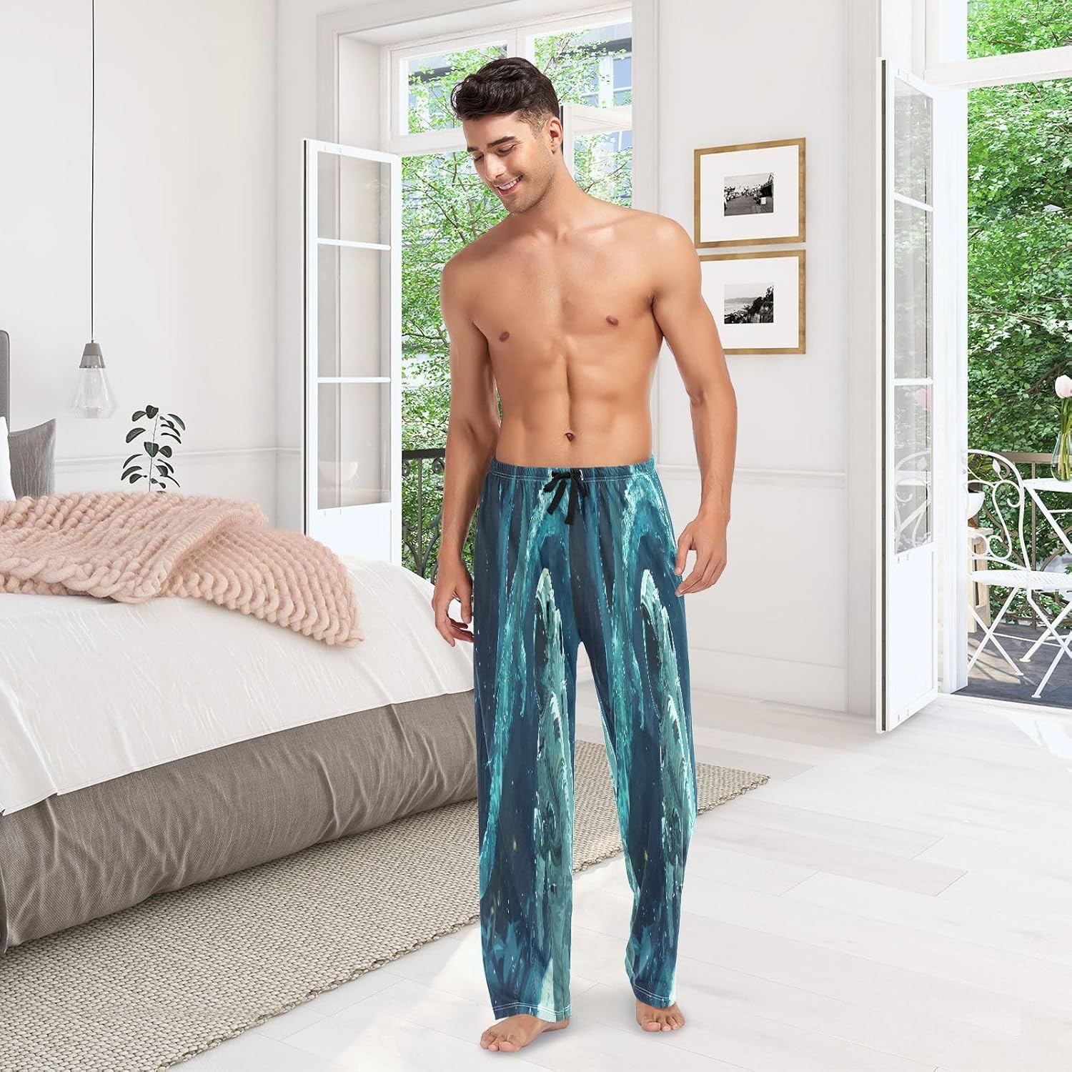 ALAZA Astronaut on Planet Men's Pajama Pants Men Cotton Pajama Bottoms with Pockets, S