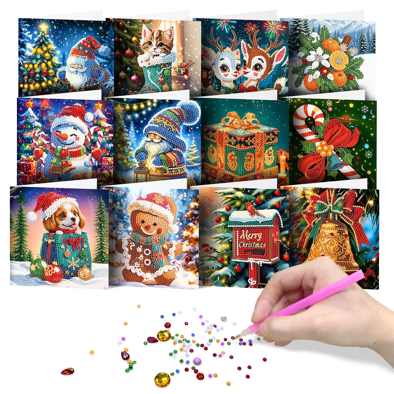 Lampes de peinture diamant faites à main Santa Train LED idée cadeau Noël