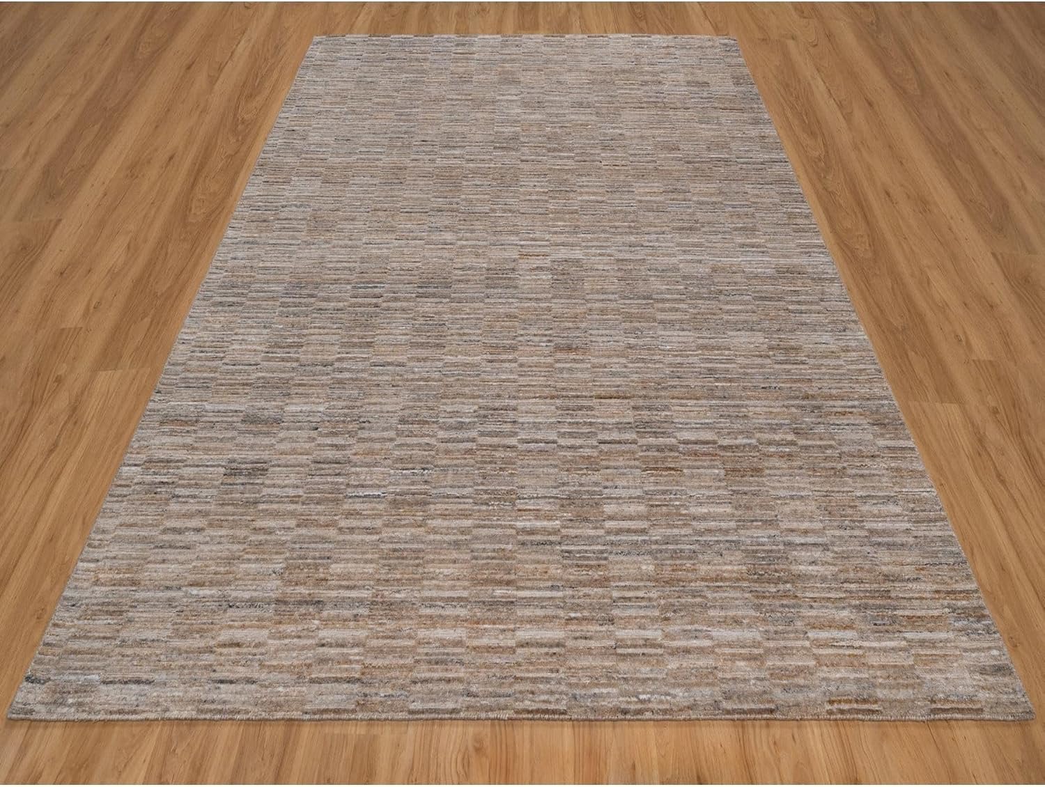 Hand Loomed Modern Grid Pattern Area Rug, Beaver Brown, Polyester, Textured, 8'2" x 10'1