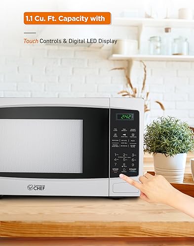Miniatura 6 de COMMERCIAL CHEF Microondas pequeño de 1.1 pies cúbicos para encimera con pantalla digital, microondas blanco y 10 niveles de potencia, excelente