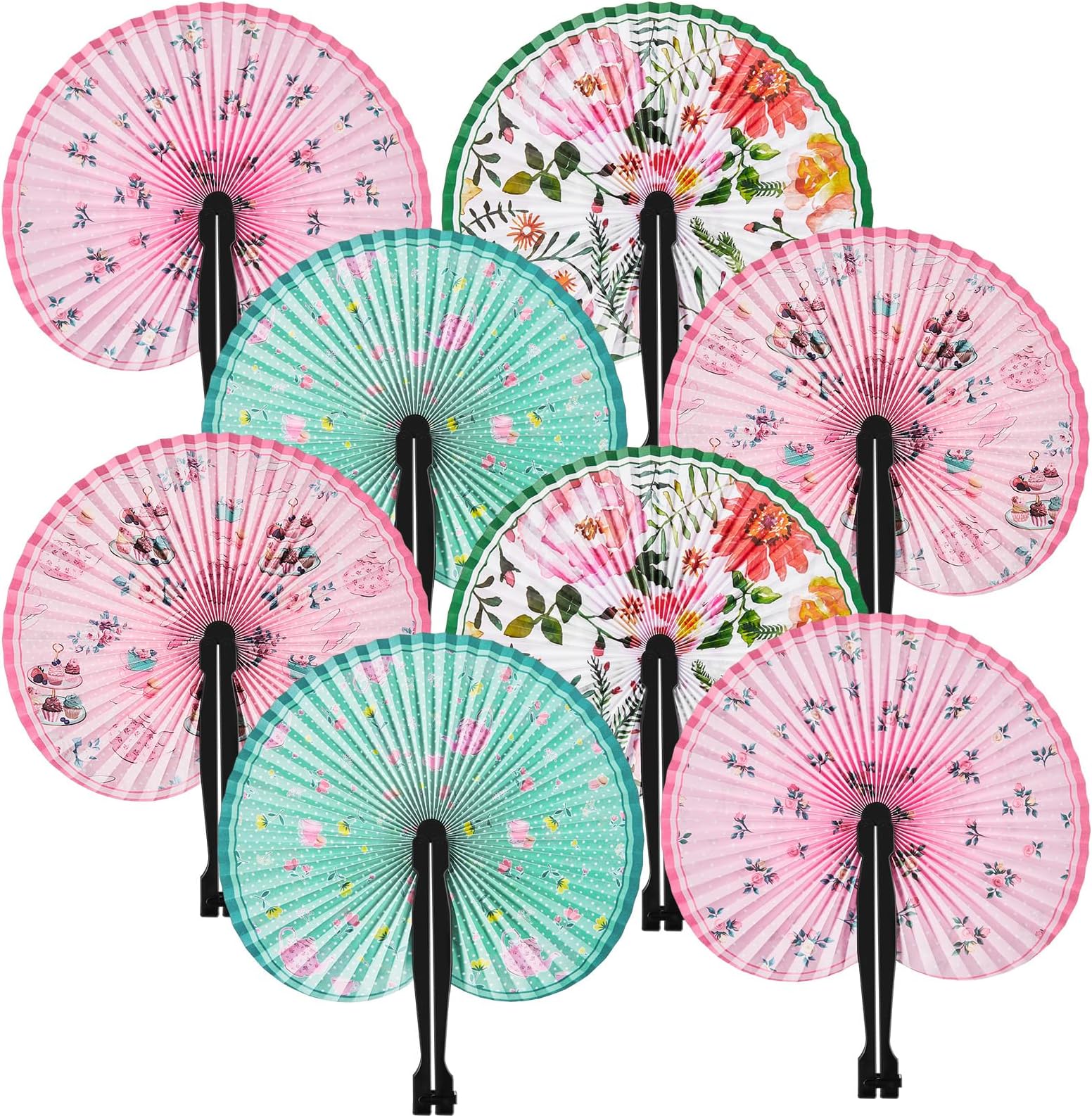 24 Pcs Kids Floral Tea Party Handheld Folding Fans Bulk Spring Summer Flower Collapsible Handheld Fan for Birthday Baby Shower Party Favors Goodie Bag Filler Fun Gifts for Kids(Floral)