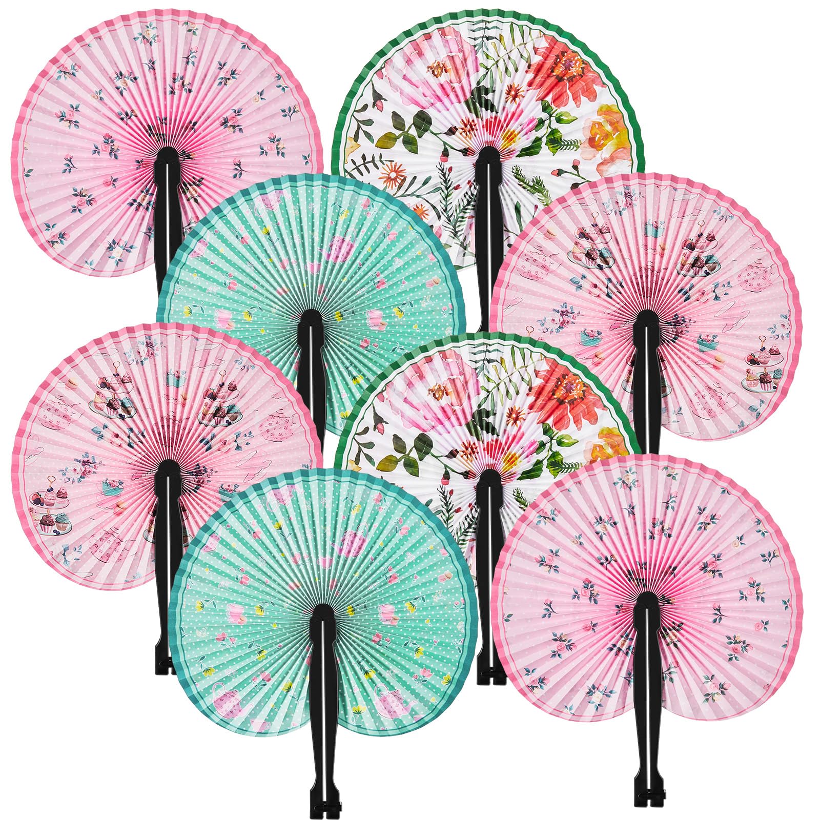 24 Pcs Kids Floral Tea Party Handheld Folding Fans Bulk Spring Summer Flower Collapsible Handheld Fan for Birthday Baby Shower Party Favors Goodie Bag Filler Fun Gifts for Kids(Floral)