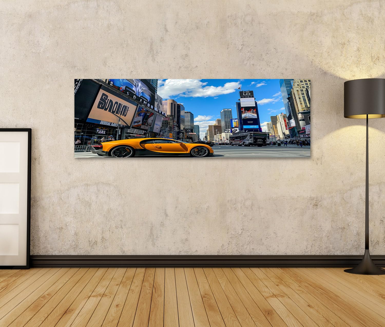 islandburner Pintura Prime en lienzo, coche naranja en la ciudad con rascacielos para sala de estar, aficionados al coche, taller de automóviles, pinturas, arte de pared, póster