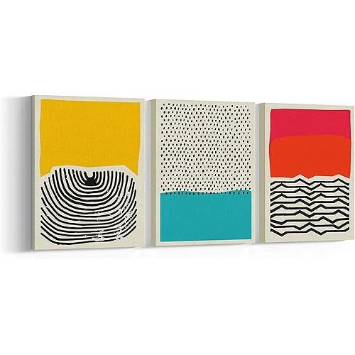 Modern Abstract Art Prints Yellow Red and Blue Canvas Poster Canvas Wall Art Paintings for Living Room Wall Artworks (Geometry, 12x16inchx3)