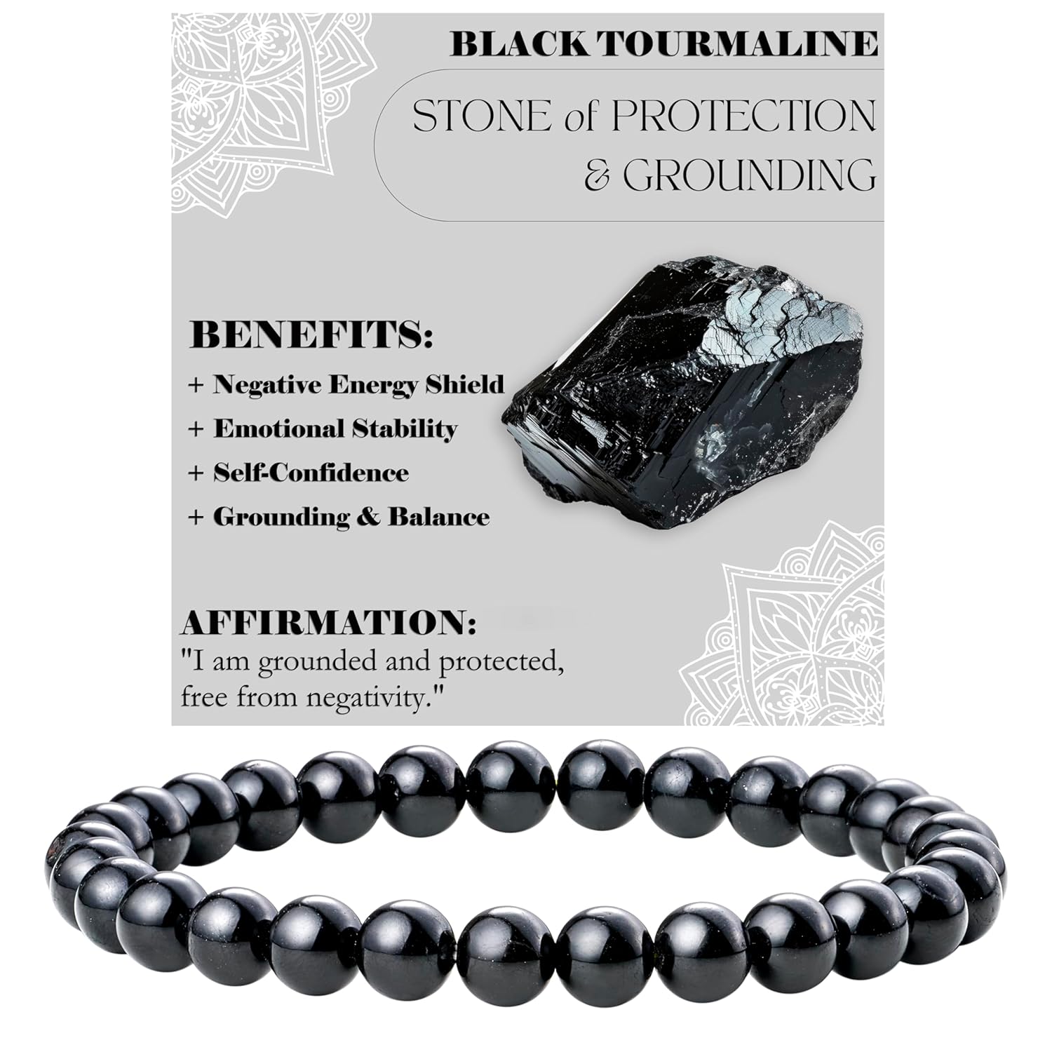 Black Tourmaline - Protection & Grounding - 6mm Beaded Bracelets for Women Handmade Semi Precious Natural Stone Stretch Elastic Jewelry Yoga Protection Gifts Small (Small 6.5-6.7 inch) Thumbnail