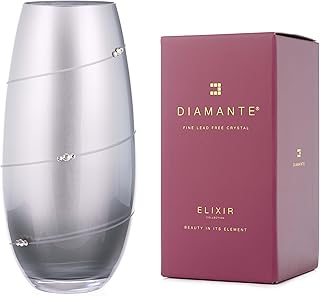 DIAMANTE Swarovski Metallic Silver Silhouette Barrel Bullet Vase with Sw...