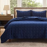 Vista 11 de Bedsure - Juego de edredón 100% algodón, tamaño King, colcha ligera y suave, juego de edredón de 3 piezas con costuras acogedoras, con 2 fundas