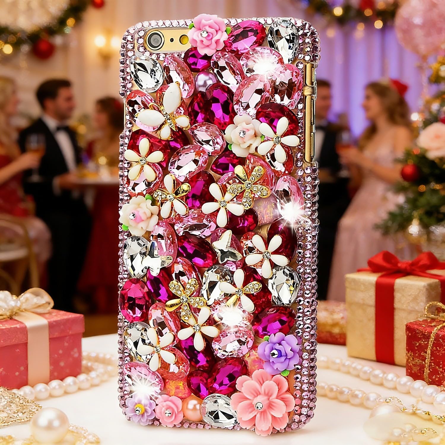 Glitter Design Phone Case for Moto G Stylus 5G 2026 - Women 3D Luxury Shiny Bling Protective Cover with Screen Protector, Phone Lanyard - Pink Flower Floral