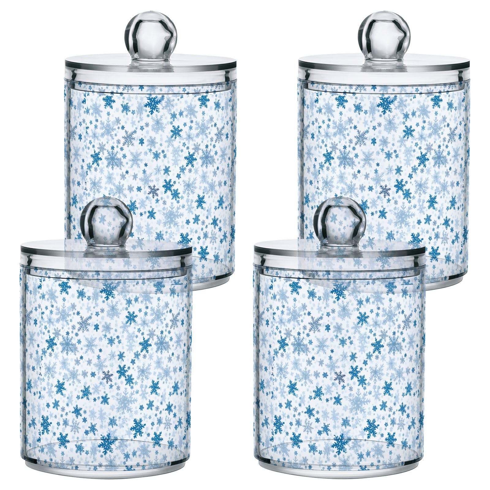 4 Pcs Christmas Xmas Snowflake 10 OZ Qtip Holder Dispenser for Cotton Ball Cotton Swab Cotton Round Pads