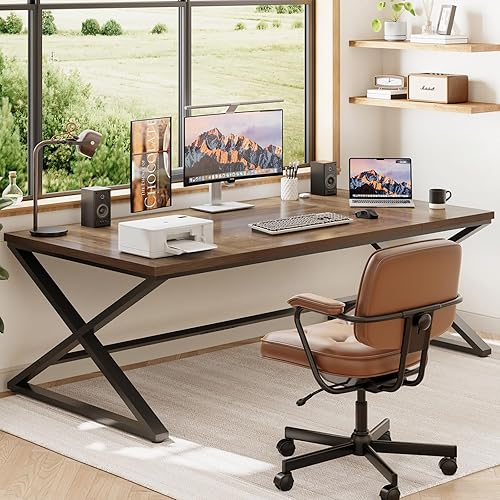 Miniatura 6 de IBF Escritorio grande para computadora, 78.7 pulgadas, escritorio extra largo de oficina en casa, escritorio de trabajo de metal de madera para
