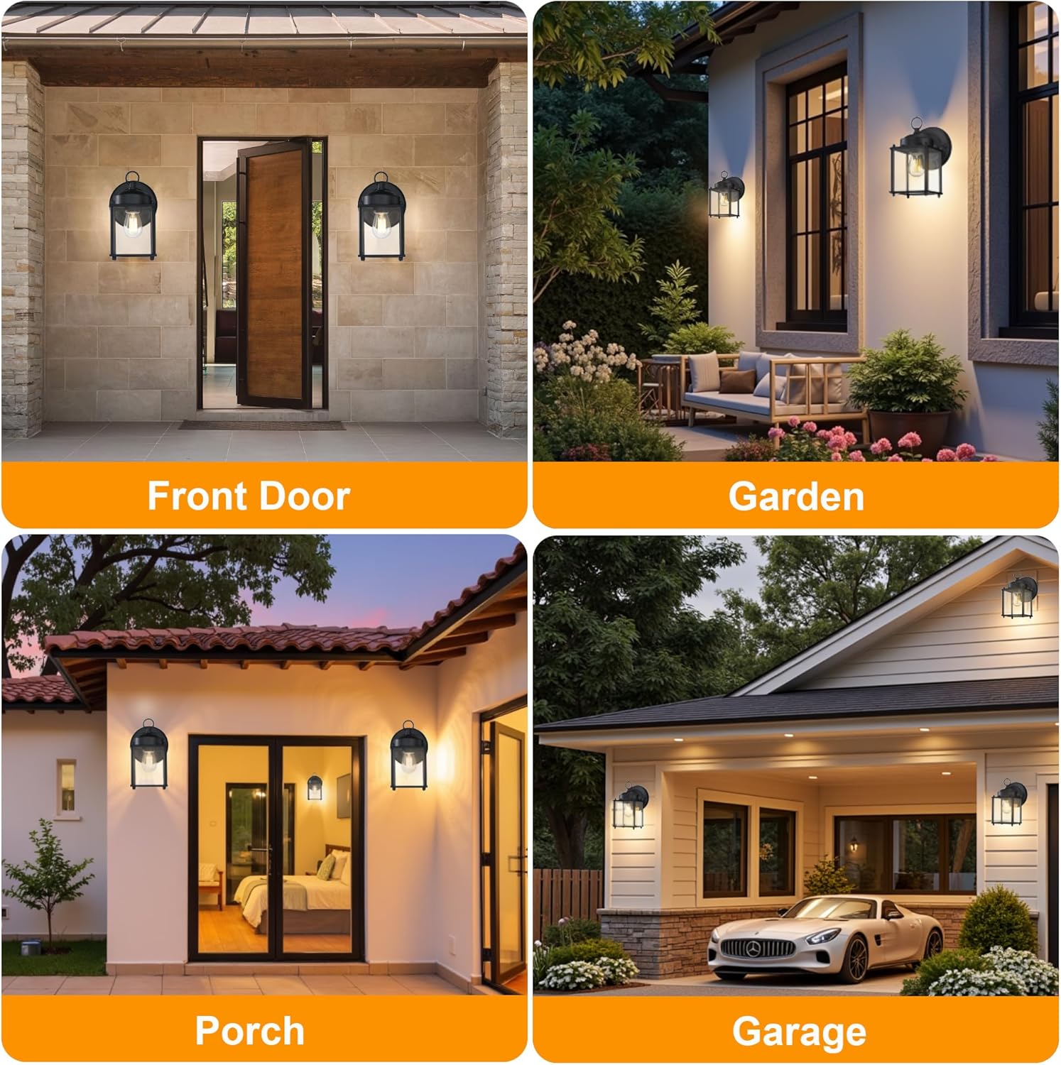 GRUENLICH Outdoor Wall Sconce, Exterior Wall Lighting Fixtures with Clear Glass, Front Porch Lighting, Anti-Rust Outside Lights for Patio, Doorway, Matte Black, 2 Pack