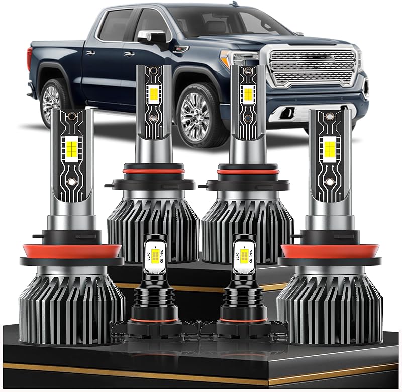Kit de lâmpadas LED para farol alto, baixo e neblina VIONTREX para GMC Sierra 1500, 2500 e 3500 2007–2013 – 6 unidades