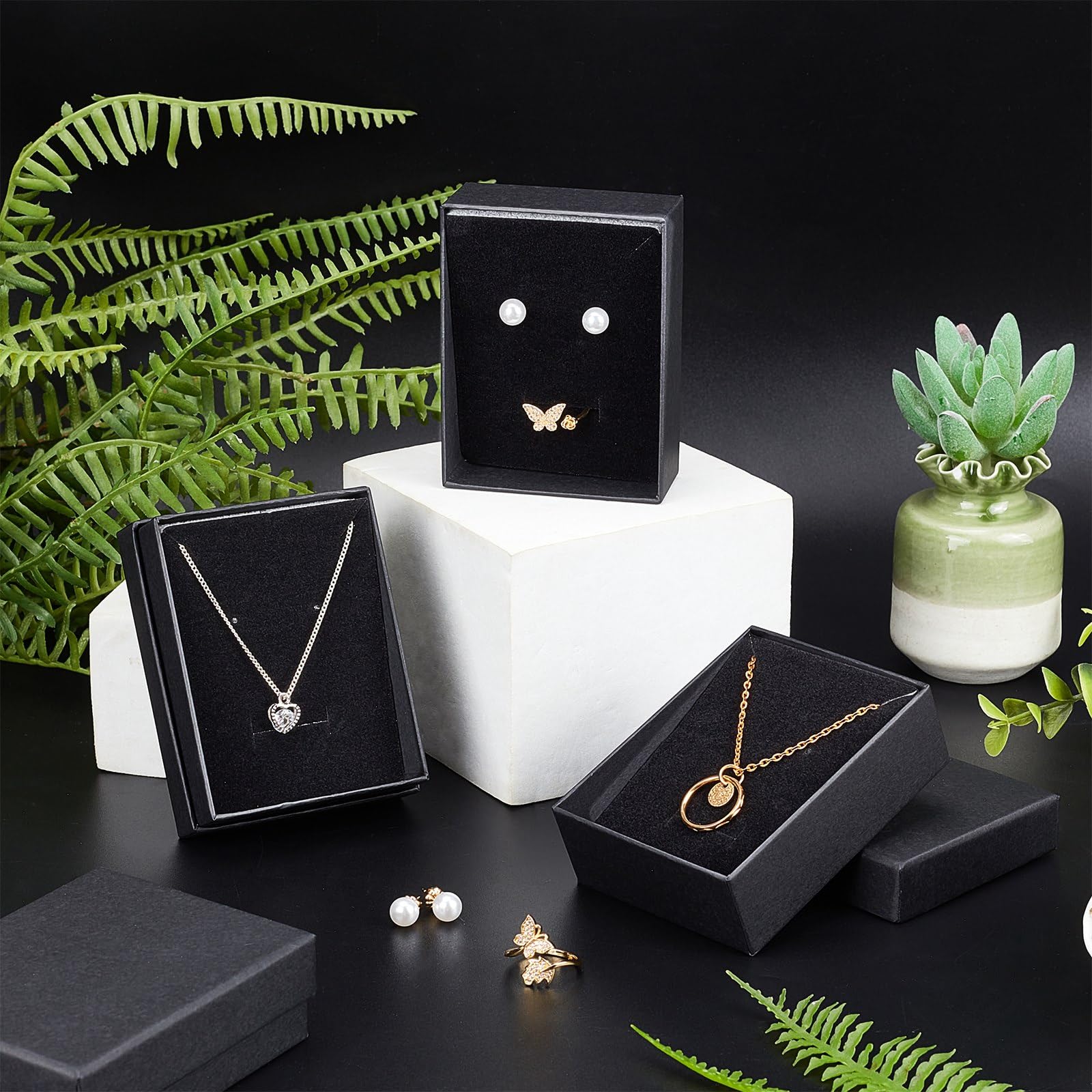 Swirl Black Cotton Filled Jewelry Gift Packaging Boxes (3-1/8-258795