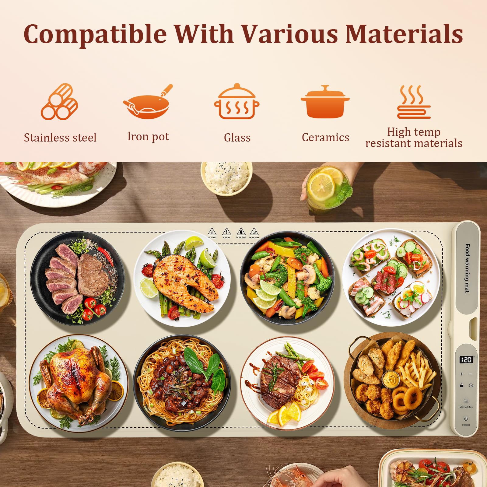 Bandeja de Calentamiento de Silicona 80 * 38cm con 7 Niveles y Bloqueo para Niños de 1–8H, Bandeja Calentador de Comida Eléctrica Calienta Platos de Comida Ideal para Buffets, Familia, Fiesta