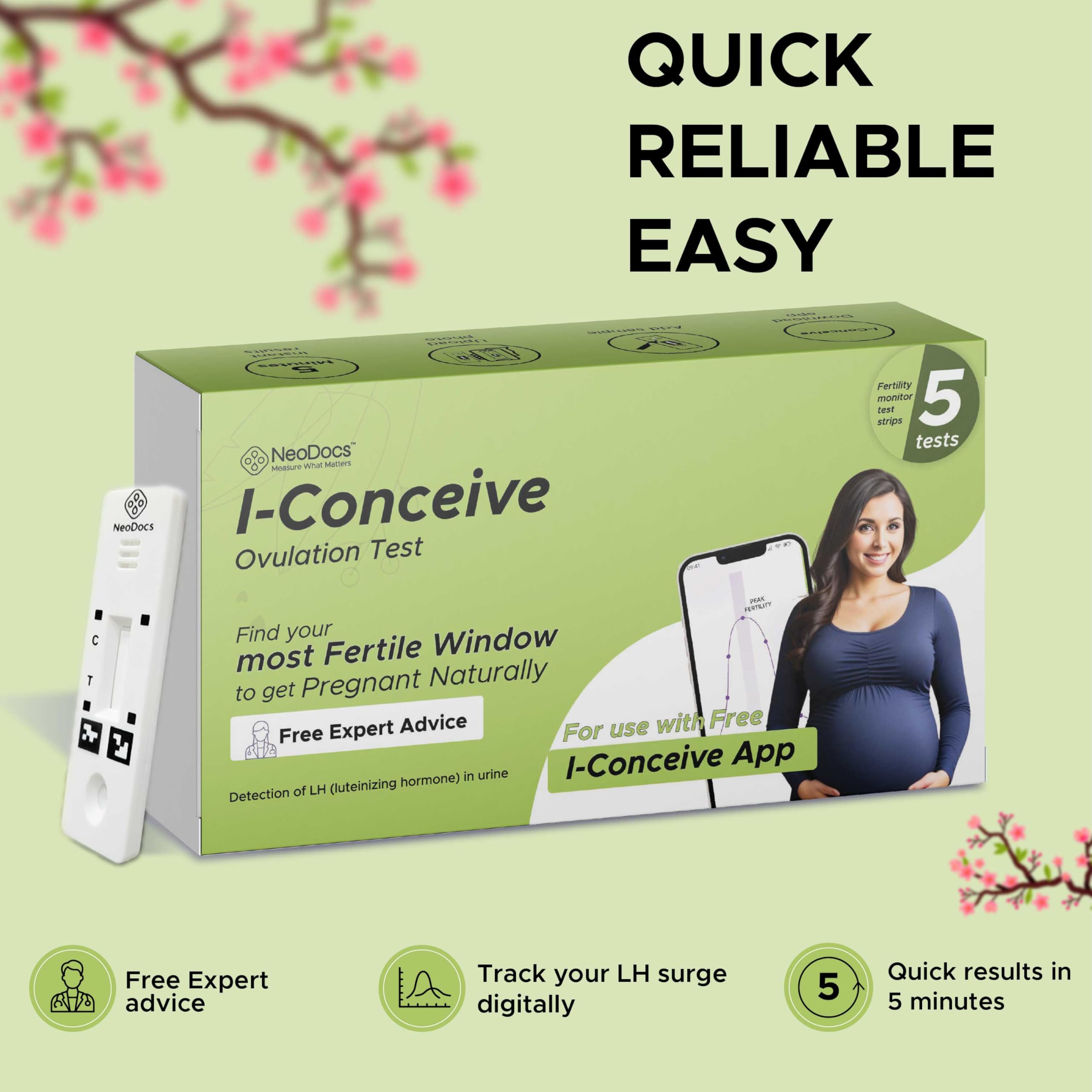 Neodocs I-Conceive Digital Ovulation test kit for women planning pregnancy | 5 Ovulation Tests | Accurate results in 5 mins | Easy and Convenient - Image 2 thumbnail