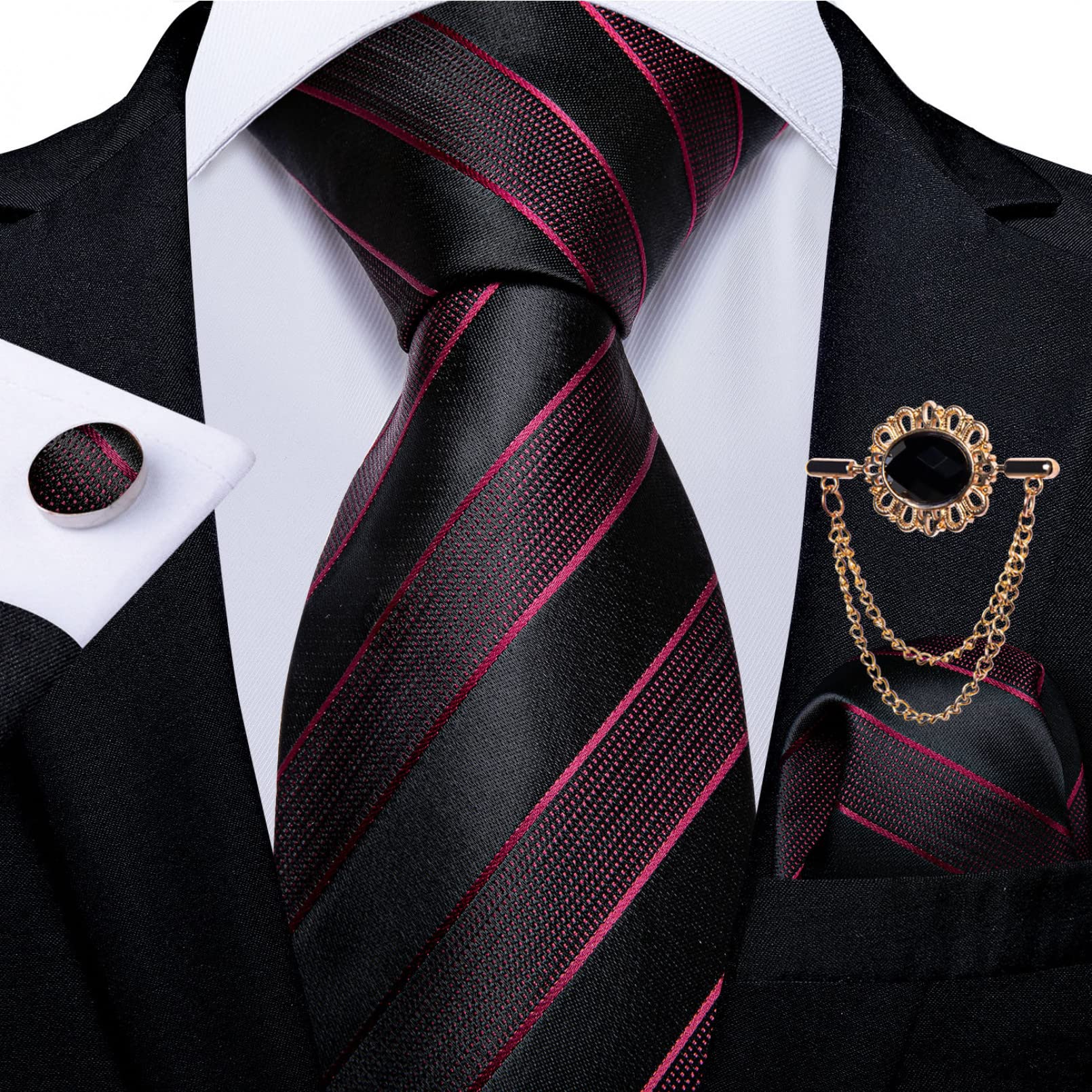 Corbata de los hombres Corbata azul Paisley Floral Hombres Negocios Corbata 8cm Ancho Seda Corbata Broche Set Regalo de los Hombres