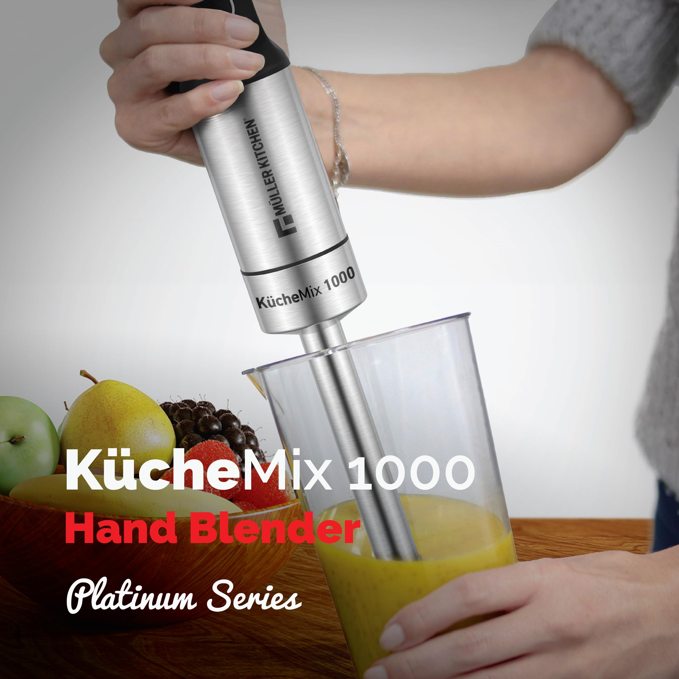 Muller Kitchen MK-6071 mikser ręczny (1000 W, obudowa i ostrze ze stali nierdzewnej, cichy silnik, ergonomiczny uchwyt)