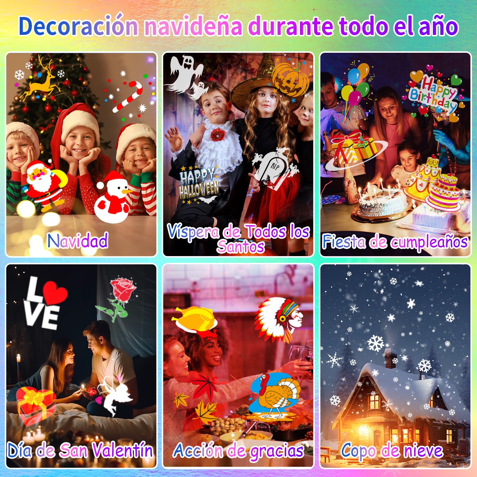 Proyector Navidad Exterior y Interior, Decoración Proyector Luces Navidad Exterior Fachada con Control Remoto, 16 Diapositivas de Patrones y 10 Efectos de Olas, Impermeable