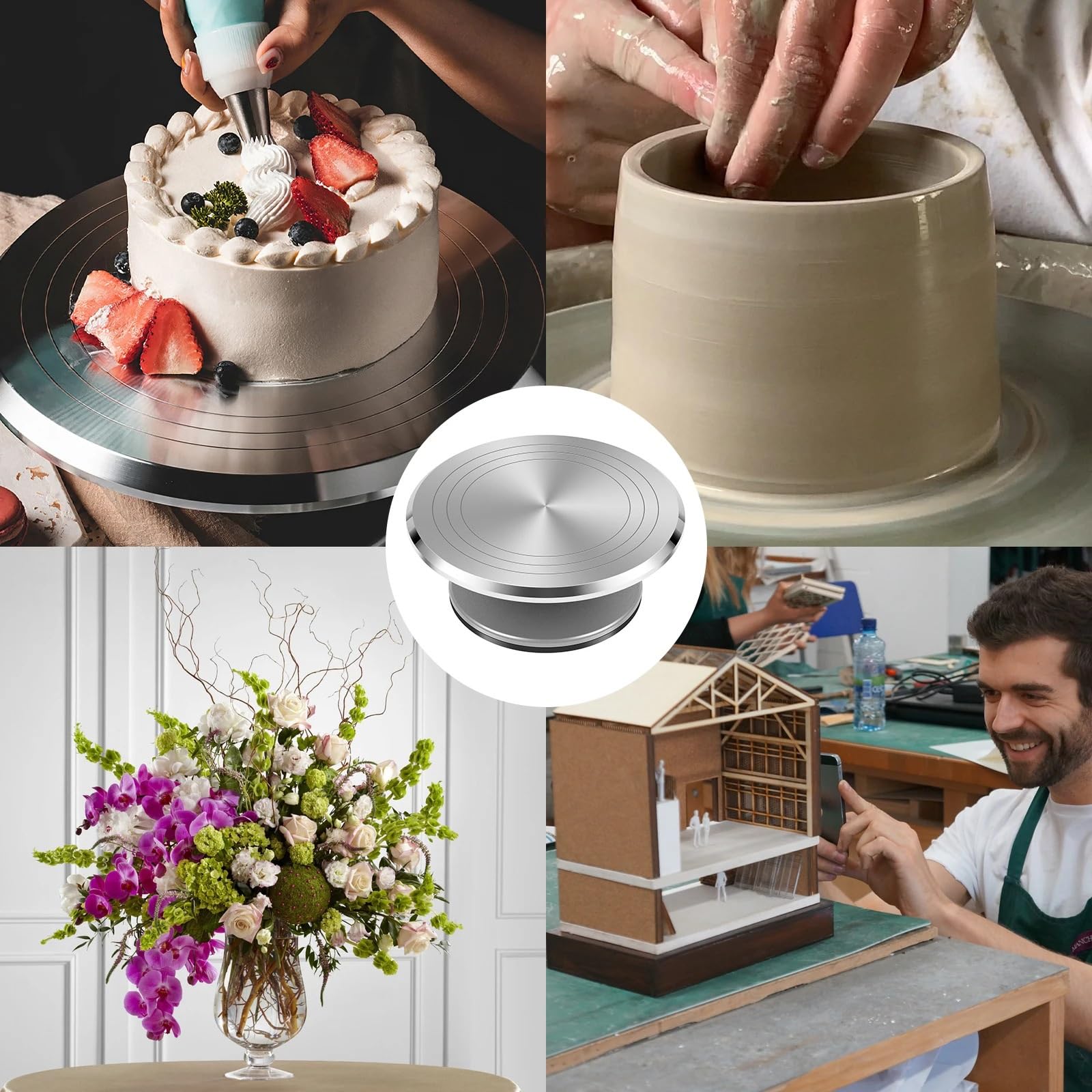 Zestaw kół ceramicznych 25 cm i 35 cm kółek taśmowych – wytrzymały gramofon do rzeźbienia z metalu z antypoślizgową podstawą do rękodzieła i rzeźbiarzy z gliny artystycznej