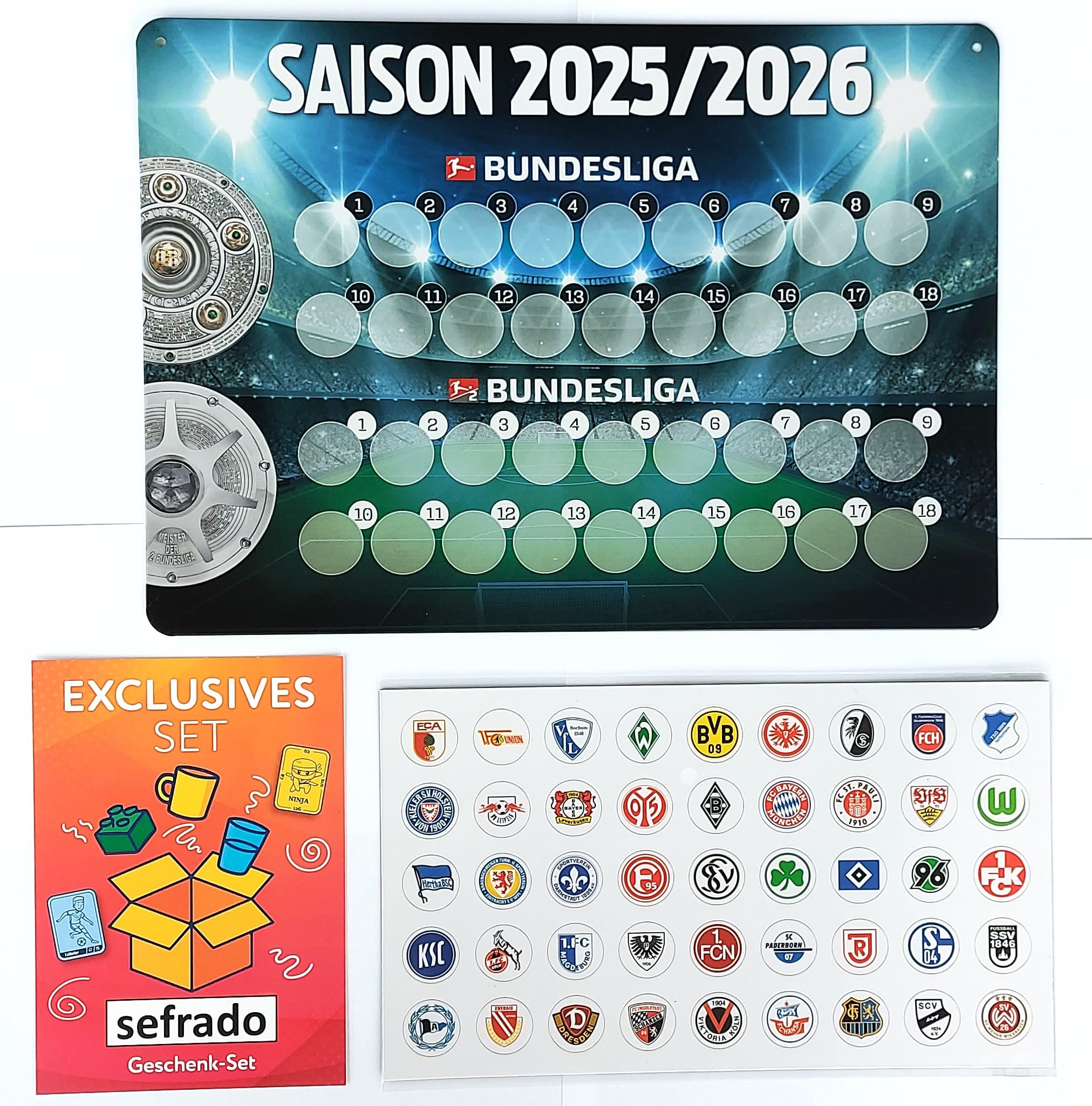Bundle Exclusive Geschenkkarte kompatibel mit Fussball Bundesliga Magnettabelle 1. Liga und 2. Liga Saison 2025 2026