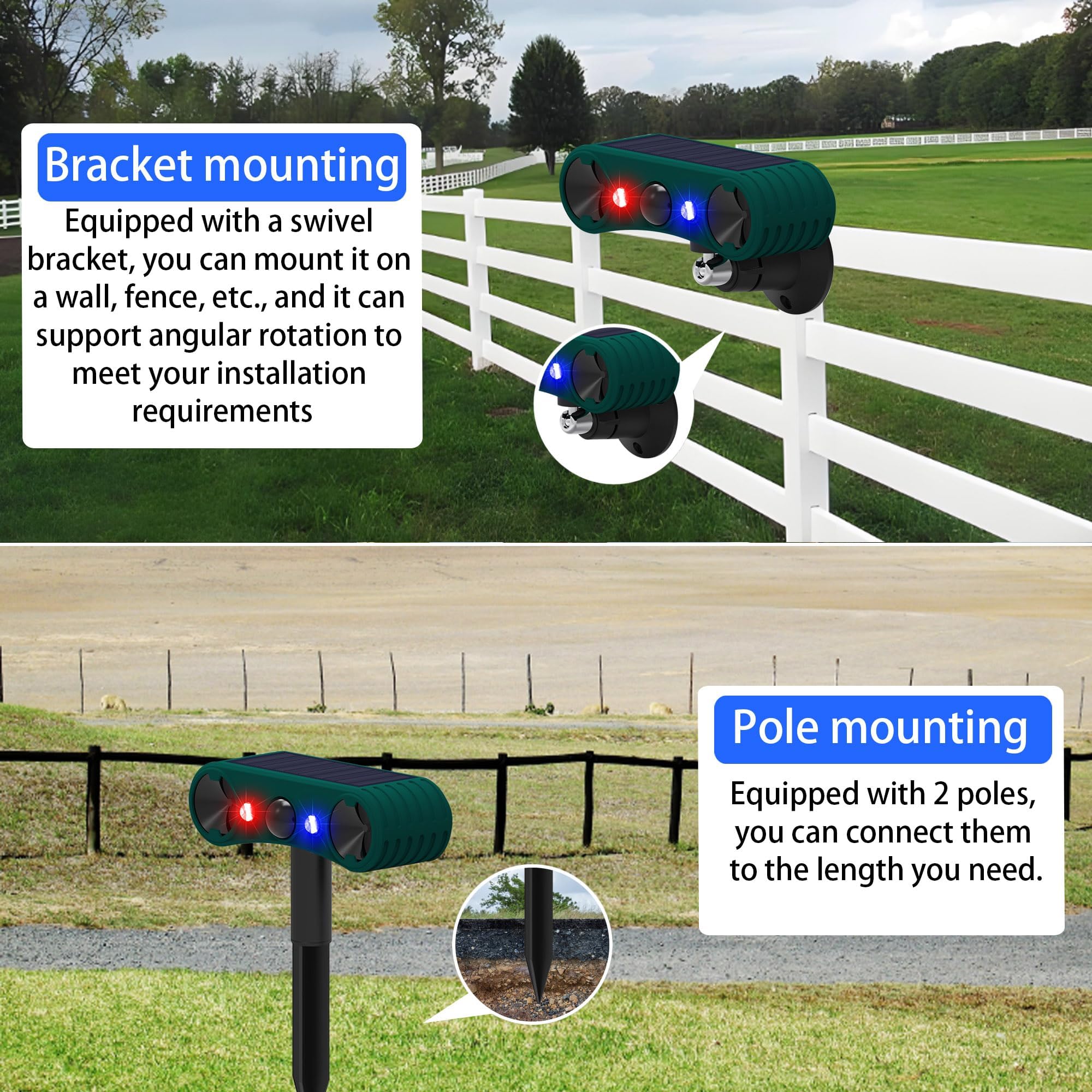 Solar Outdoor Motion Sensor Alarm-2*130db Lauter Sirenengeräuschmacher, Montage am Boden oder Zaun, bewegungsaktiviertes Stroboskoplicht, Verabschieden Sie sich von den Eindringlingen (Grün-2Packung)