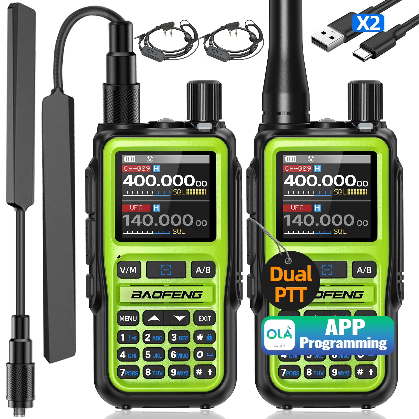 Baofeng UV-5R Mini Radio Ham Radio Long Range Handheld Two Way Radio Dual PTT NOAA Weather Receiver Rechargeable Walkie Talkies Longe Range Copy Frequency 5RMINI USB-C Charging Survival Radio (2pack