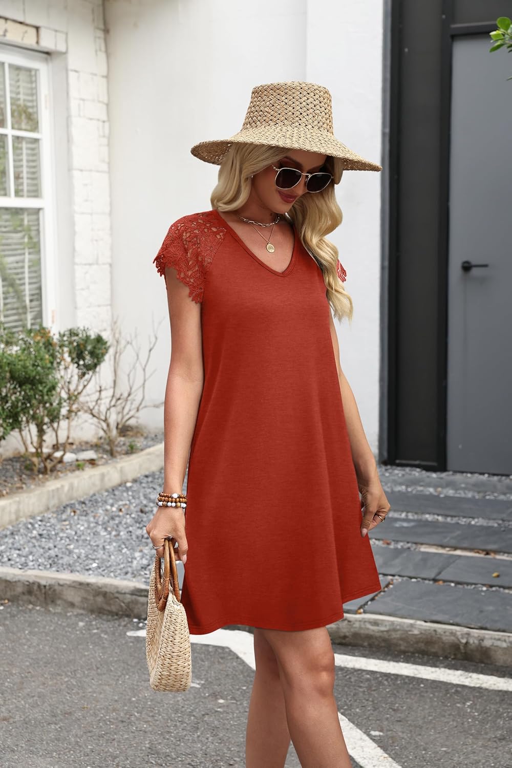 WIHOLL Dresses for Women 2026 Summer Casual Wedding Guest Dress Lace Short Sleeve Sundresses Fashion Beach Vacation Clothes - Image 4