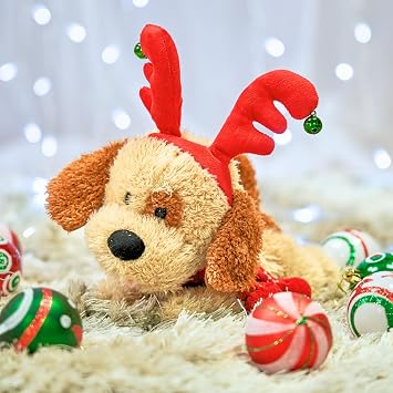 Cuddle Barn - Jingle Jasper | Animated Singing Holiday Puppy Dog Stuffed Animal Plays Wiggles and Wags Tail to We Wish You A Merry Christmas, 9 inches