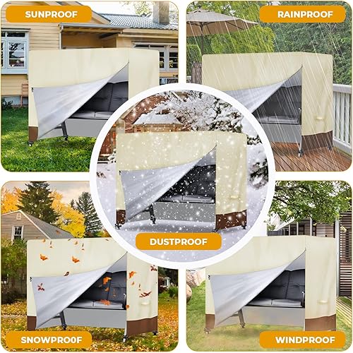 Miniatura 6 de boyspringg Funda de columpio para exteriores, 3 plazas, funda de columpio para patio, tela impermeable 420D, 87 x 49 x 67 pulgadas, cubierta de