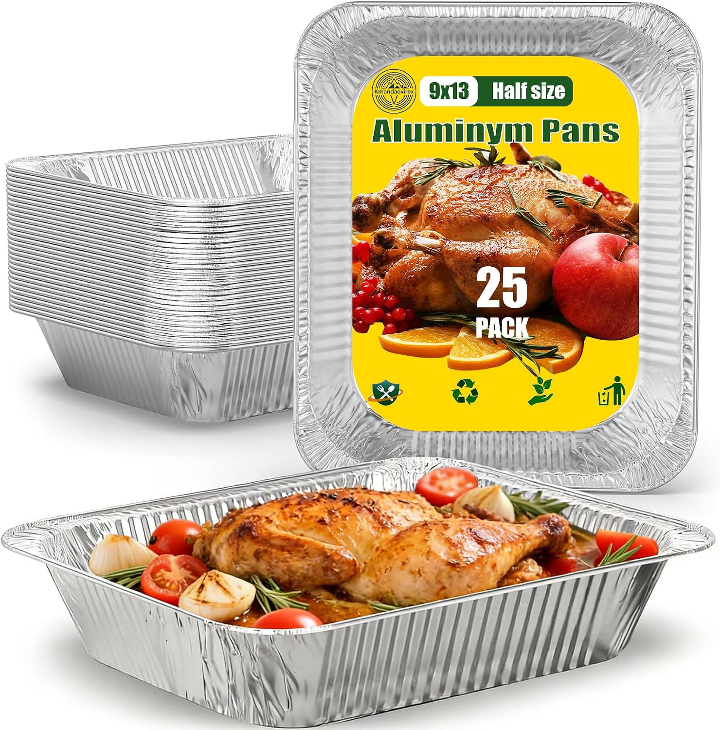 Thickened 9"x13"Aluminum Foil Pans (25 Pack) - Disposable Steam Table Pans for Baking, Cooking, Roasting Food Prep - Deep 2.5" Full Size Hotel Pan, Freezer Oven Safe, Durable to-Go Containers