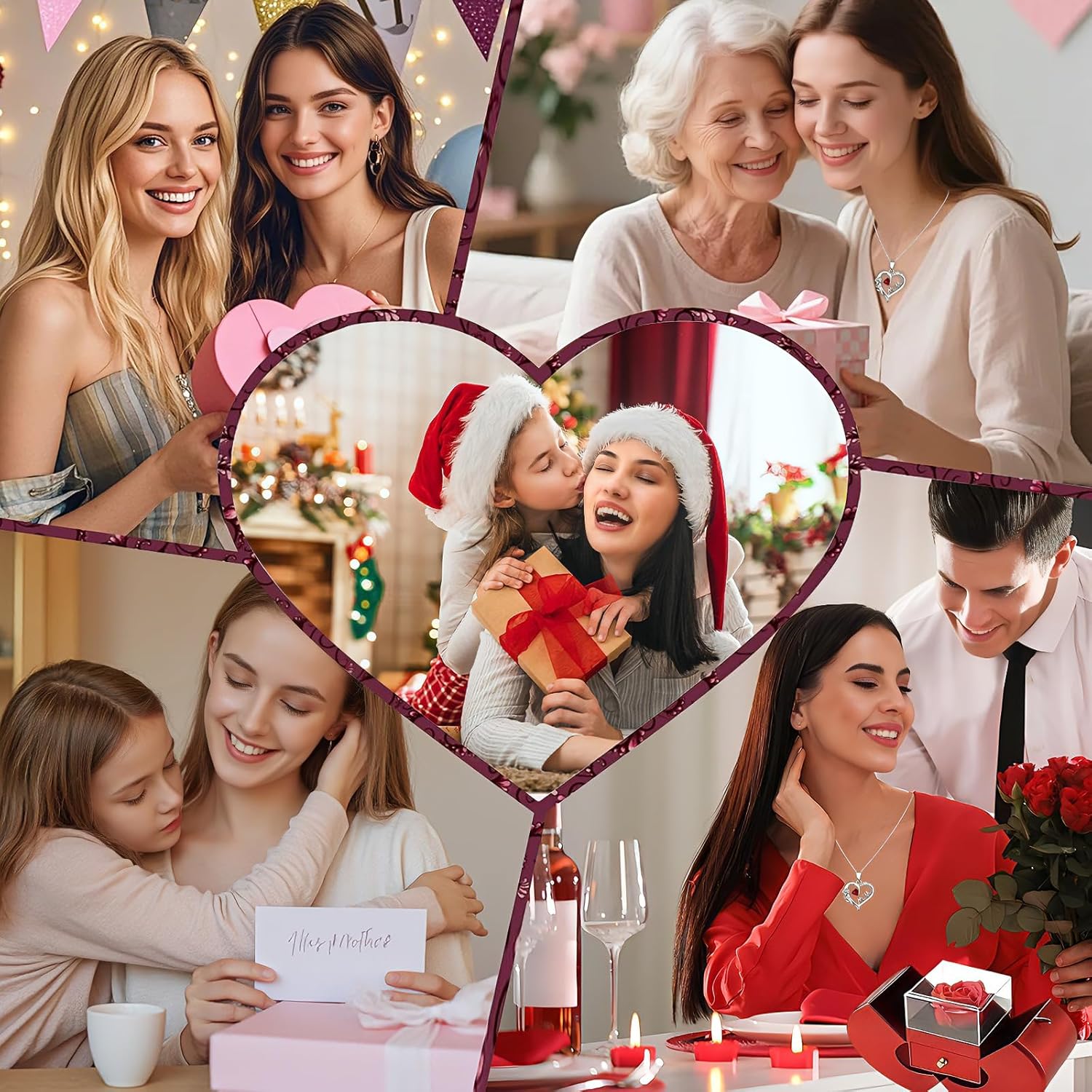 Mom Necklace - Mother Gifts for Mom Nana Grandma, Fashion Jewelry -Heart Rose Necklaces with Red Agate for Mother In Law, Gifts from Daughter Son, Stainless Steel - Image 5