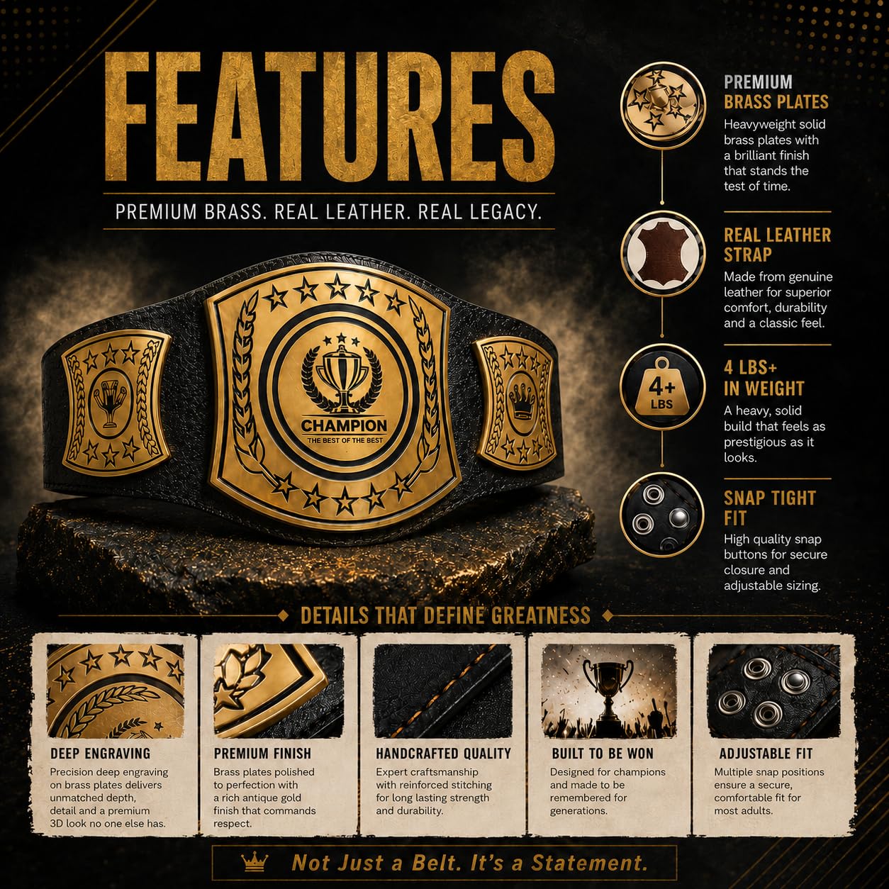 HANDSY Meisterschaftsgürtel Erwachsene - Trophäengürtel für Sport, Auszeichnungen, Geschenke, Events und Preise - Wrestling-Titelgürtel für Champions