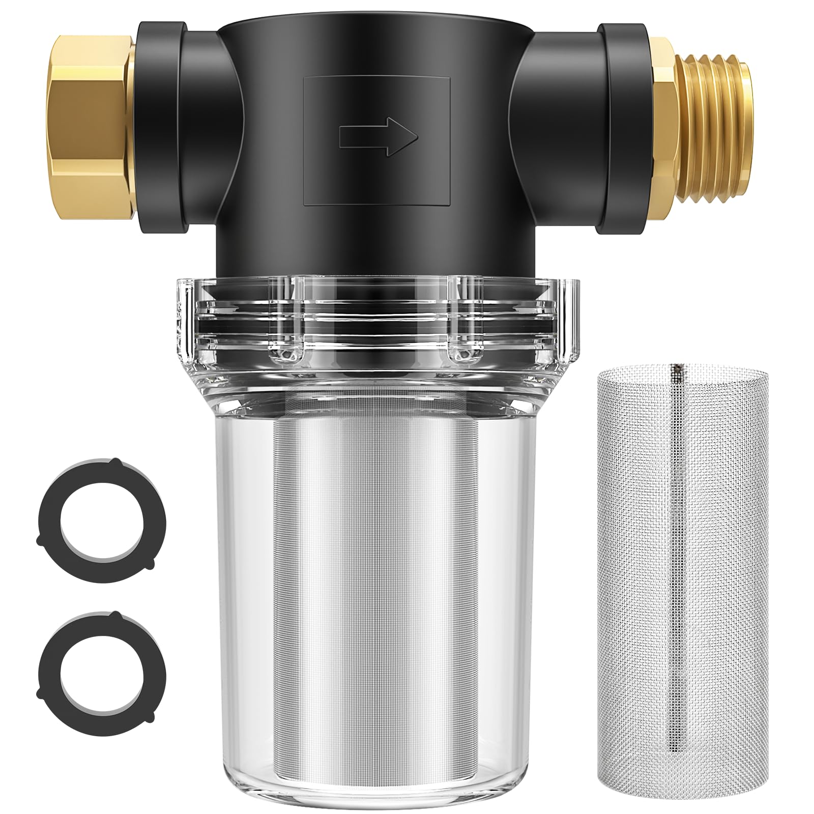 Twinkle Star Hose Filter Attachment Line Water Hose Filter with 100 Mesh and 40 Mesh Screen, 2Pcs O-Ring, Garden Hose Filter Pressure Washer Inlet for RV Camping Car Wash Water Hose